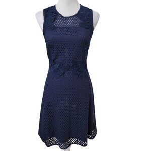 Maurices Size 5/6 Navy Blue Embroidered Eyelet Lace Overlay Fit & Flare Dress